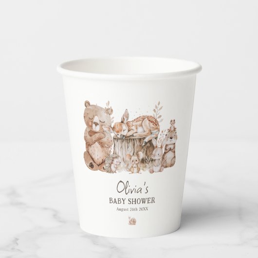 Gobelets En Papier Boho Woodland Animaux Baby showers neutres selon l (Verso)