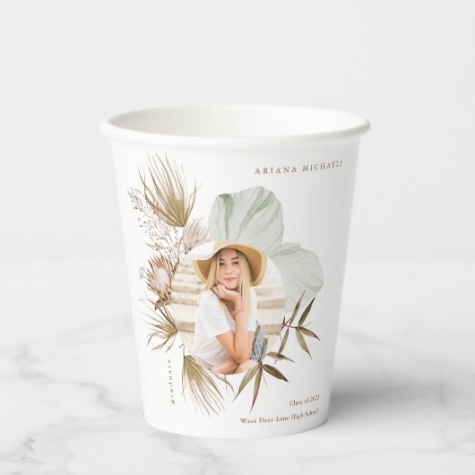 Gobelets En Papier Boho Wreath Two Photo Graduation Party (Recto)