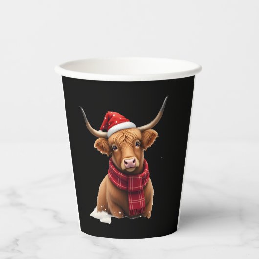 Gobelets En Papier Boho Xmas Christmas Highland Cow T-Shirt (1) (Recto)