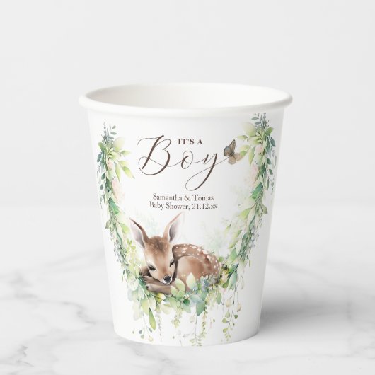 Gobelets En Papier Bois Animaux Forêt Végétation Bébé Garçon Douche (Recto)