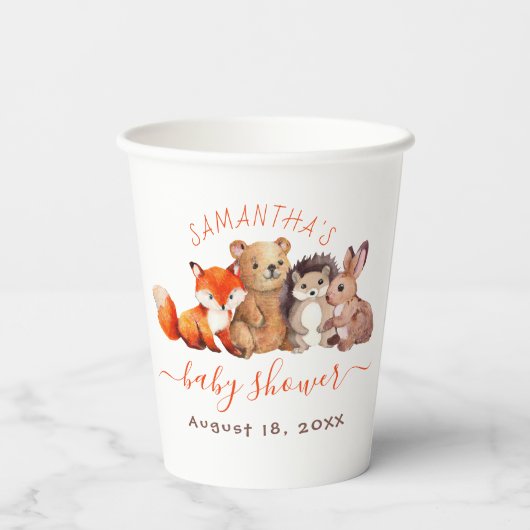 Gobelets En Papier Bois Baby shower animaux mignons Aquarelle (Verso)