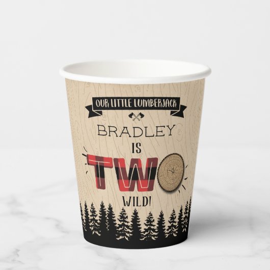 Gobelets En Papier Bois de bûcheron à plaies rustiques 2e anniversair (Verso)