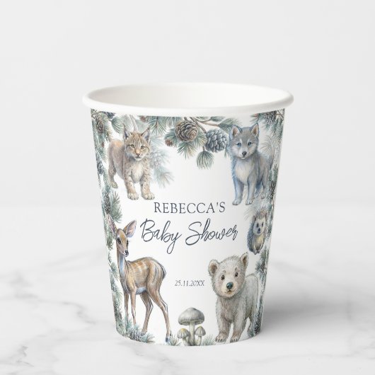 Gobelets En Papier Bois mignon baby shower pour bébés animaux customi (Verso)