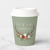 Gobelets En Papier bois rustique floral sauge vert cerf mariage (Recto)