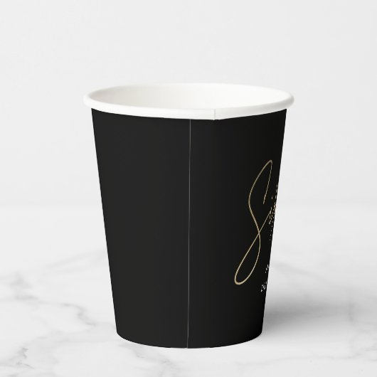 Gobelets En Papier Boisson moderne Black Gold 60th Birthday Party (Droite)
