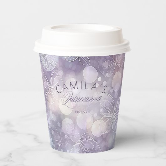 Gobelets En Papier Bokeh et papillon Quinceanera ID1030 (Recto)