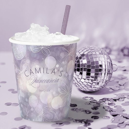 Gobelets En Papier Bokeh et papillon Quinceanera ID1030