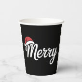 Gobelets En Papier Bold Black Merry Christmas Santa Hat (Verso)