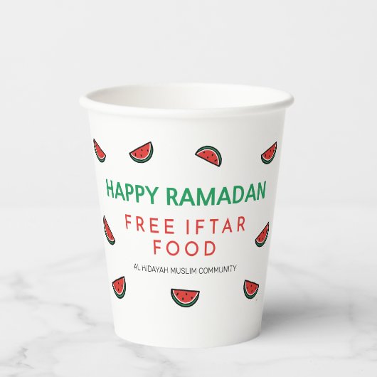 Gobelets En Papier Bon Ramadan Libre Iftar avec Duas Watermelon (Recto)