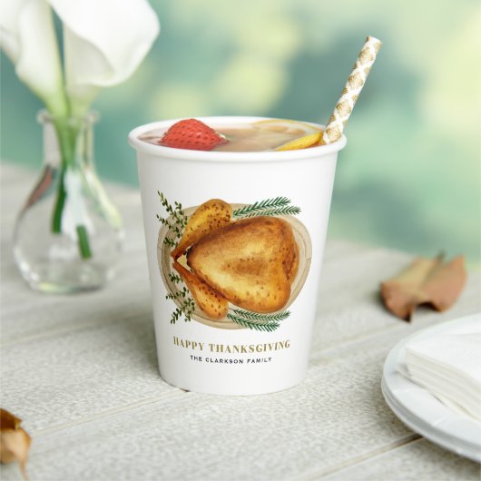 Gobelets En Papier Bon thanksgiving de dinde rôtie aquarelle (Insitu)