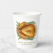 Gobelets En Papier Bon thanksgiving de dinde rôtie aquarelle (Verso)