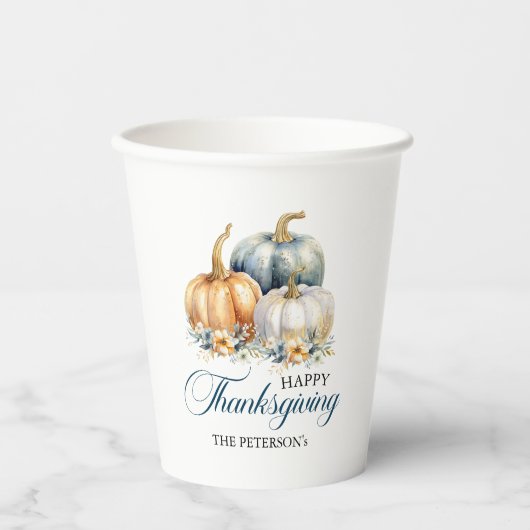 Gobelets En Papier Bon thanksgiving Gold Orange Blue Citrouilles (Recto)