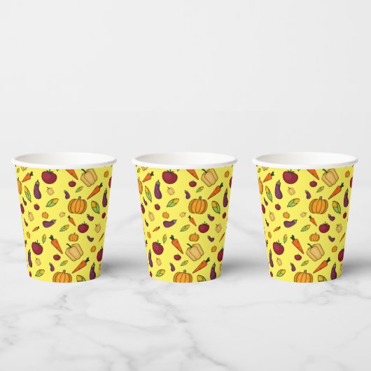 Gobelets En Papier Bon thanksgiving légumes motif jaune (Multi)