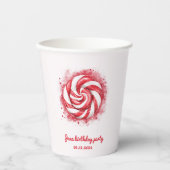 Gobelets En Papier Bonbons d'hiver rouge et blanc Anniversaire (Recto)