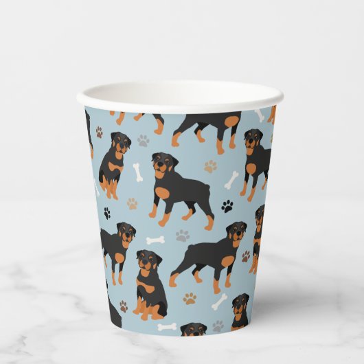 Gobelets En Papier Bones et pattes de chien Rottweiler (Recto)