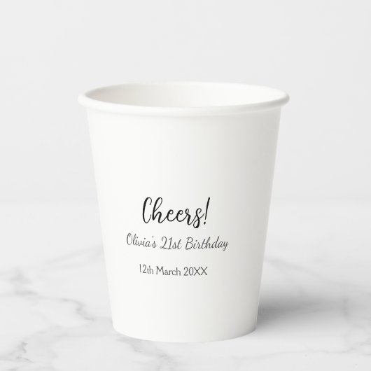 Gobelets En Papier Bonjour 21e anniversaire ajouter nom date simple m (Recto)