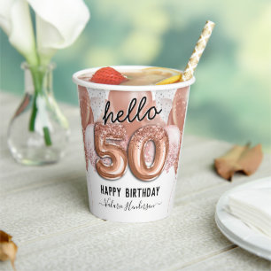 Gobelets En Papier Bonjour 50 Parties scintillant roses Ballons d'ann