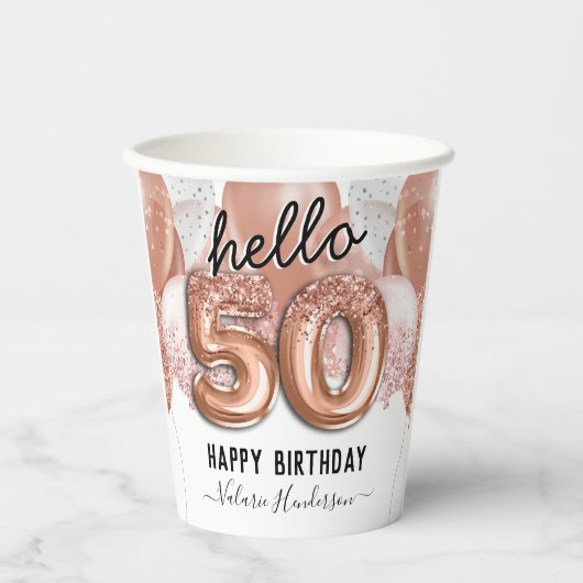 Gobelets En Papier Bonjour 50 Parties scintillant roses Ballons d'ann (Recto)