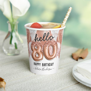Gobelets En Papier Bonjour 80 Parties scintillant roses Ballons d'ann