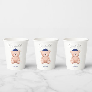 Gobelets En Papier Bonjour Bebe French Watercolor Bear Baby shower