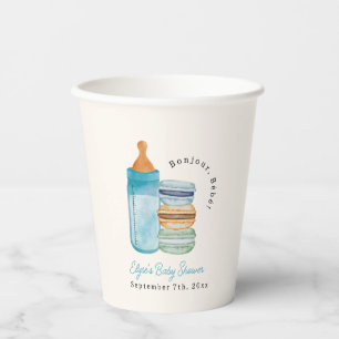 Gobelets En Papier Bonjour Bébé Macarons Bleus et Garçon Lait Baby Sh