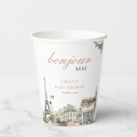 Gobelets En Papier Bonjour Bébé Paris Baby shower français (Verso)