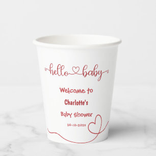 Gobelets En Papier Bonjour Bébé Red Heart Baby shower minimal