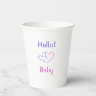 Gobelets En Papier Bonjour bébé rose violet cœur aquarelle boho