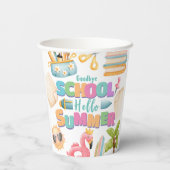 Gobelets En Papier Bonjour été ! Fête de la piscine d'été de l'école (Verso)