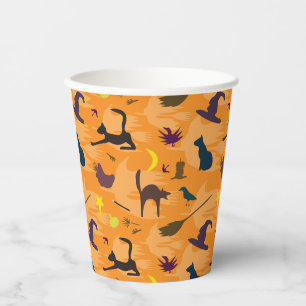 Gobelets En Papier Bonjour Sorcière - motif Halloween sans couture.