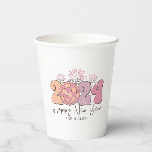 Gobelets En Papier Bonne année 2024 Typographie rétro (Verso)