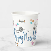 Gobelets En Papier Bonne Année Entre Les Chatons Équilibré Sur Un Fil (Gauche)