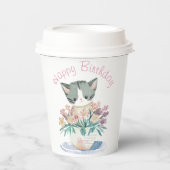 Gobelets En Papier Bonne fille d'anniversaire | Nom du chaton mignon (Recto)