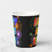 Gobelets En Papier "BONNE NOUVELLE ANNÉE !" Texte arc-en-ciel, Motif  (Gauche)