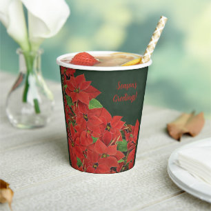 Gobelets En Papier Bonnes Fêtes de Poinsettia rouge peint