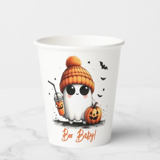 Gobelets En Papier Boo Baby Ghost et Halloween Citrouille (Recto)