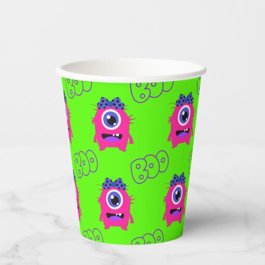 Gobelets En Papier Boo Cute Funny Monster Éffrayant (Recto)