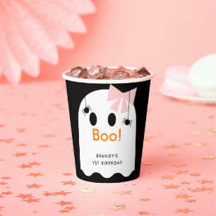 Gobelets En Papier Boo ! Fille Fantôme d'Halloween Anniversaire noir