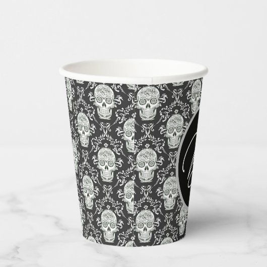 Gobelets En Papier Boo ! Gothique Crâne Damask Papier Coupe (Droite)