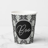 Gobelets En Papier Boo ! Gothique Crâne Damask Papier Coupe (Recto)