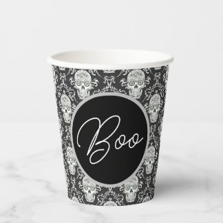 Gobelets En Papier Boo ! Gothique Crâne Damask Papier Coupe