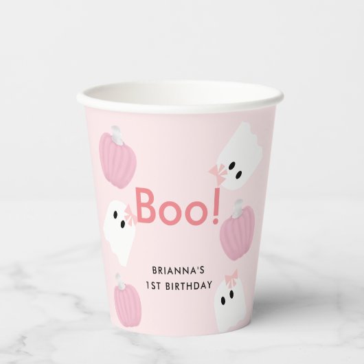 Gobelets En Papier Boo ! Halloween Fille Fantôme Citrouille rose Anni (Recto)