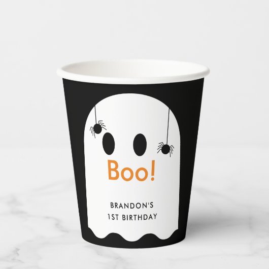Gobelets En Papier Boo ! Halloween Ghost Boy Black Anniversaire (Recto)