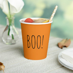 Gobelets En Papier Boo orange et noir minimaliste simple Halloween