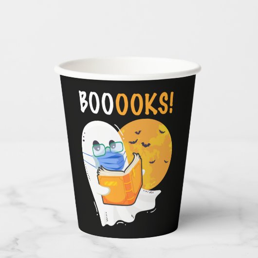 Gobelets En Papier Boooks Halloween Ghost reading books and wearing (Recto)