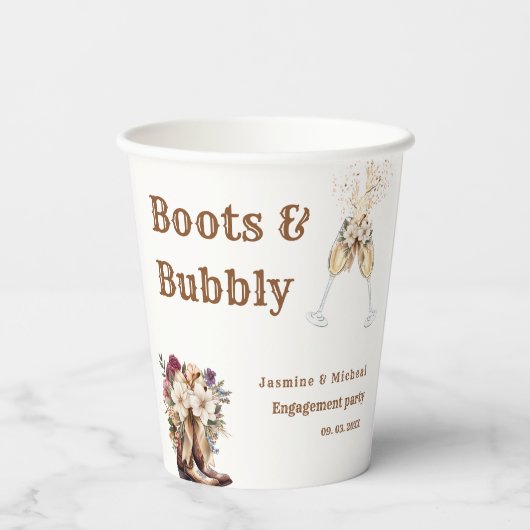 Gobelets En Papier Boots & Bubbly Boho Parti d'engagement occidental (Verso)