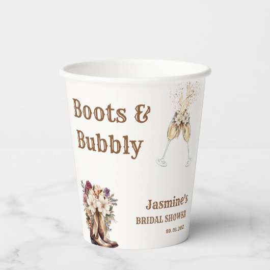 Gobelets En Papier Boots & Bubbly Boho Western Fête de mariage (Verso)