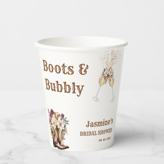 Gobelets En Papier Boots & Bubbly Boho Western Fête de mariage (Recto)
