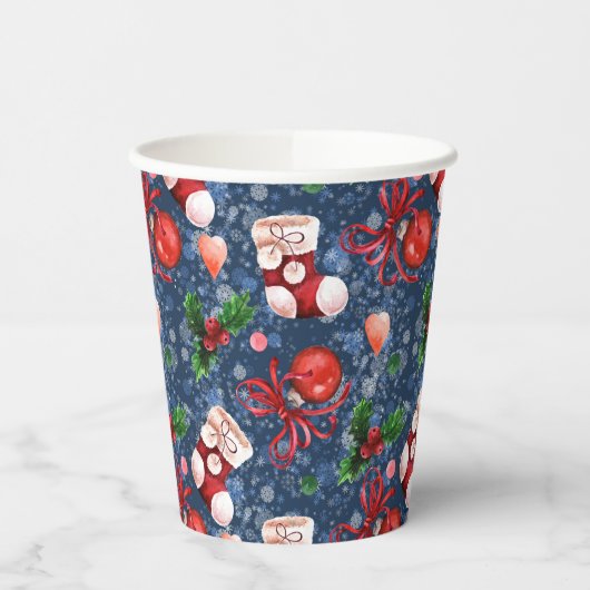 Gobelets En Papier Boots de Père Noël mignonne Boules Red Holly Berri (Gauche)