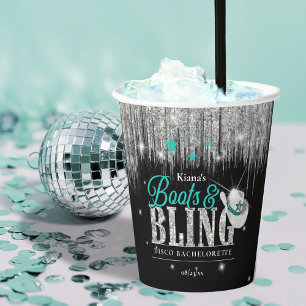 Gobelets En Papier Boots 'n Bling Disco Bachelorette Teal ID925